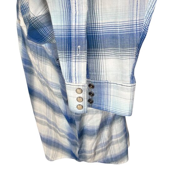 Lucky Brand Classic Fit Blue Plaid Long SLeeve Pearl Snap Button Front Shirt XL - Picture 4 of 7
